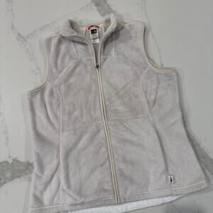The North Face Full Zip Fleece Ivory White Vest w/Pockets Women’s XL Fuzzy Soft